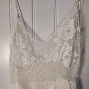 Vintage elegant Off White bridal nylon Lace Slip gown.